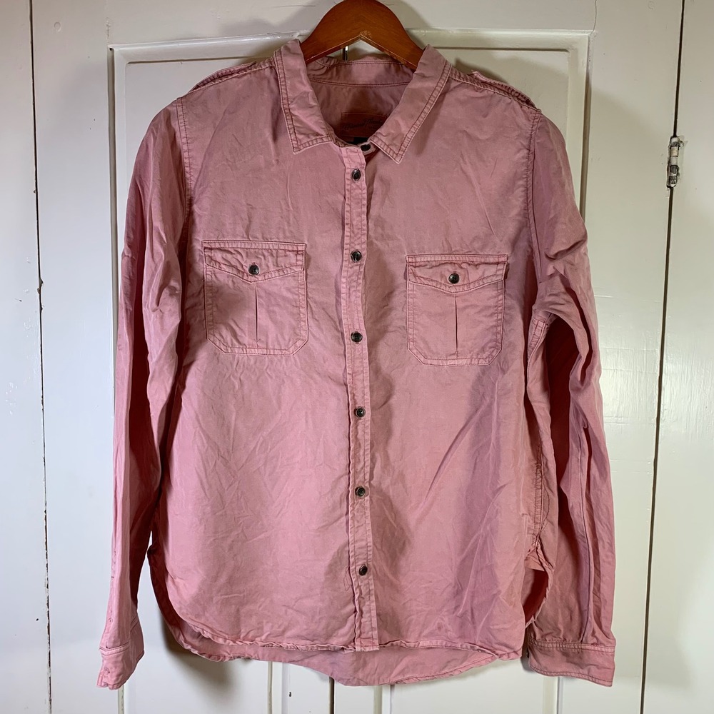 Universal Thread Pink Lyocell Button Up Shirt Womens Size L Utility Pockets